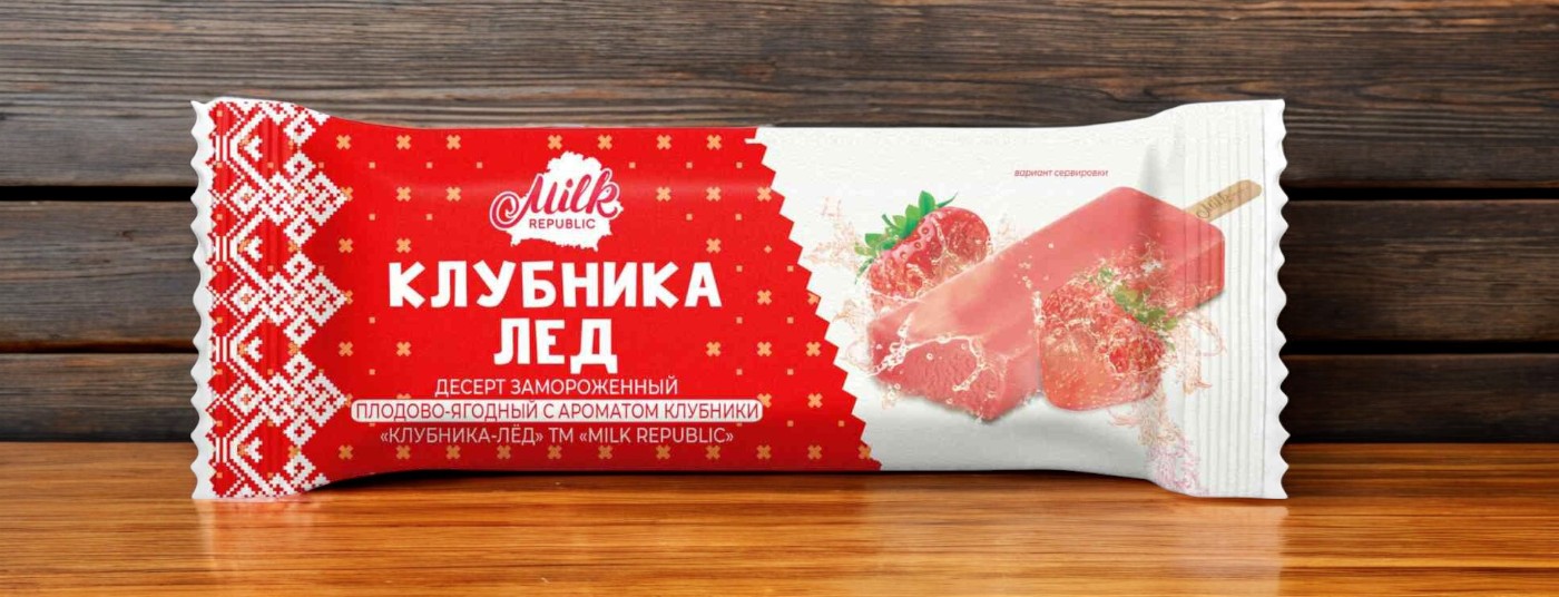 Десерт “Клубника-лёд” замороженный плодово-ягодный с ароматом клубники 90гр.