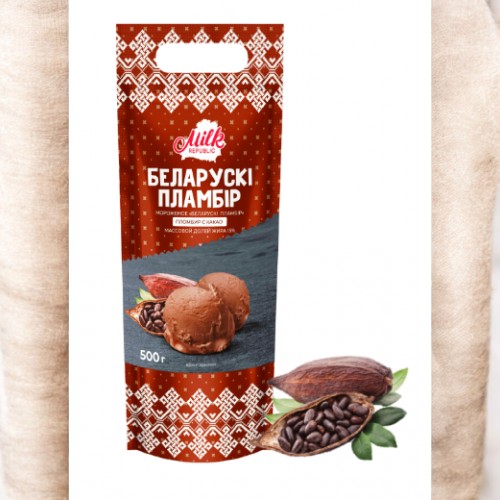 “Беларускi пламбiр” пломбир с какао в мешке, 15% 500гр.