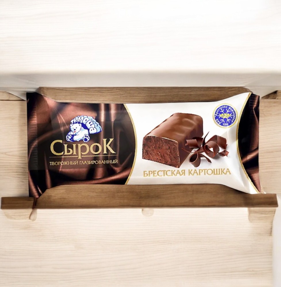 Сырок MILK REPUBLIC глазированный “Брестская картошка” шоколадный с ароматом рома, бисквита и ванилина, 16%
