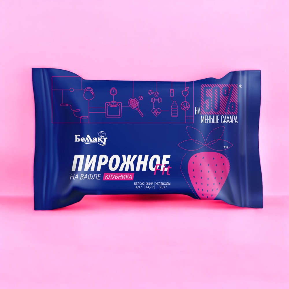 Пирожное с творогом на вафле с какао с начинкой “Клубника” в глазури, мдж 5,0 %, 100 г