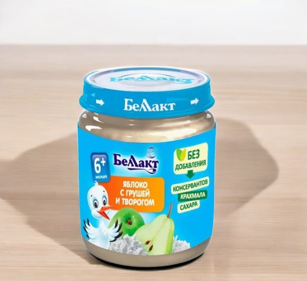 Пюре из яблок и груш с творогом “Беллакт” 100г, с 6 месяцев