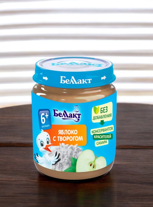 Пюре из яблок с творогом “Беллакт” 100г, с 6 месяцев
