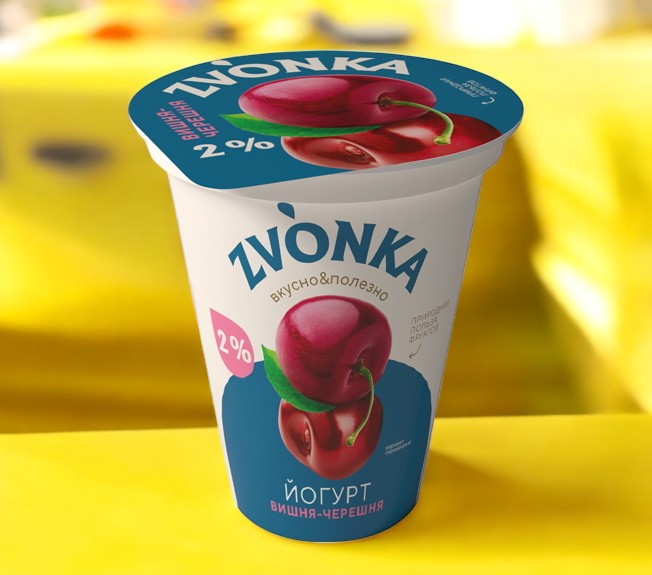 Йогурт с фруктовым наполнителем “Вишня-черешня” 2% п/стакан 310г Zvonka