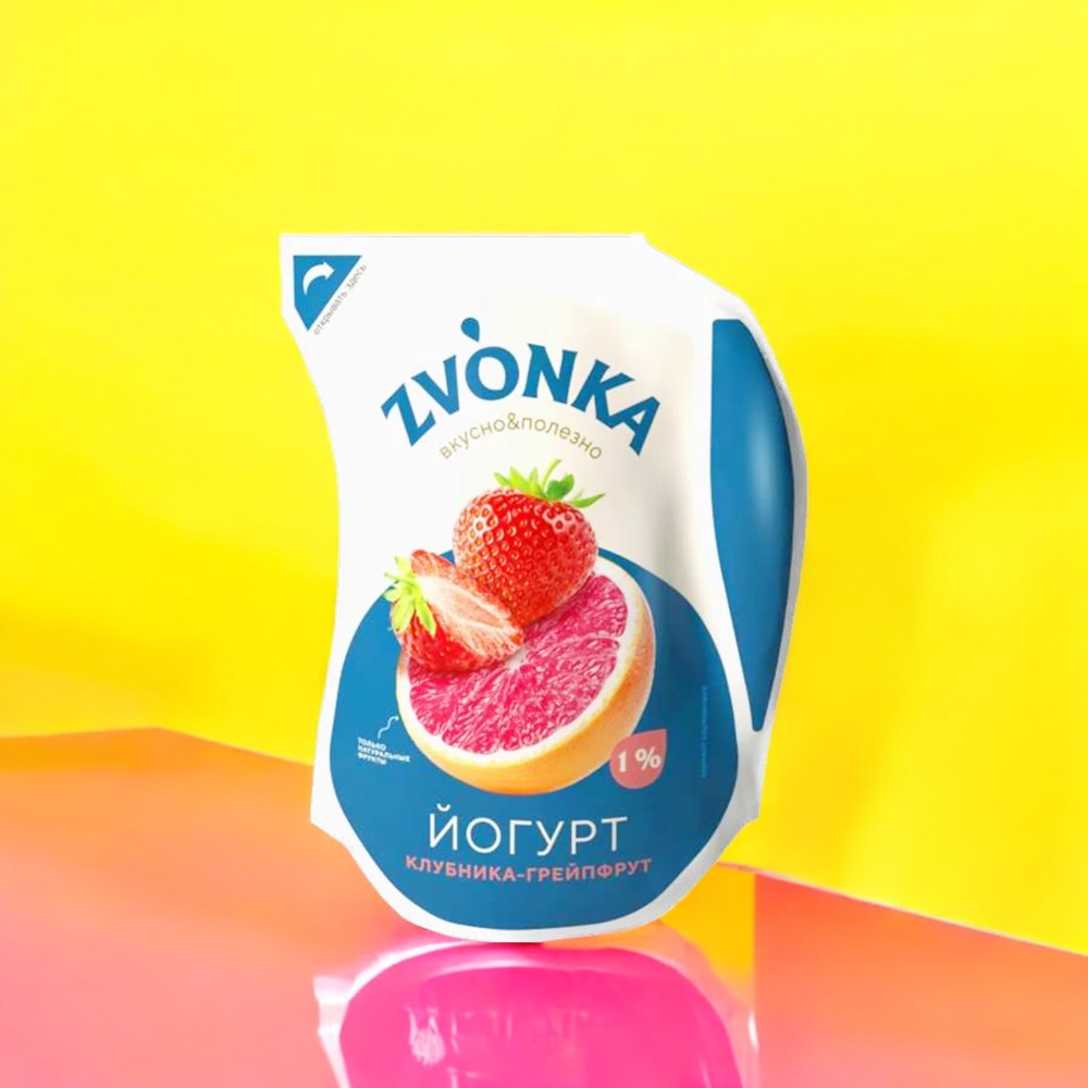 Йогурт с фруктовым наполнителем “Клубника-грейпфрут” 1,0% Ecolean Air 800г ( “Zvonka”)