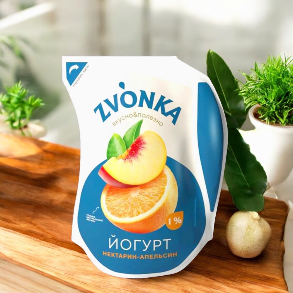 Йогурт с фруктовым наполнителем “Нектарин-апельсин” 1,0% Ecolean Air 800г ( “Zvonka”)