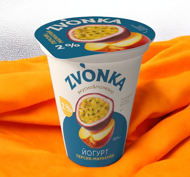 Йогурт с фруктовым наполнителем “Персик-маракуйя” 2% п/стакан 310г Zvonka
