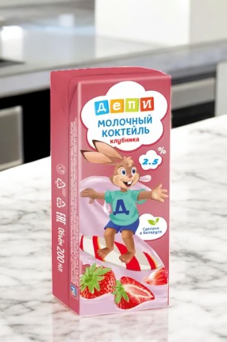 Коктейль молочный стер. ДЕПИ 2,5% тетра-брик с трубочкой 200 г клубника