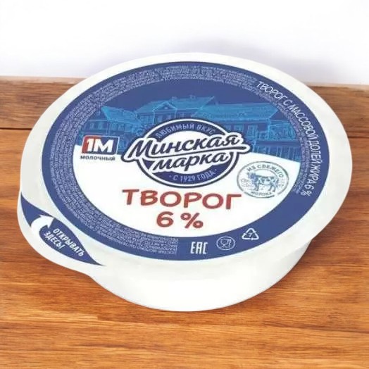 Творог “Минская марка” 6,0% т/усадка 355 г шайба