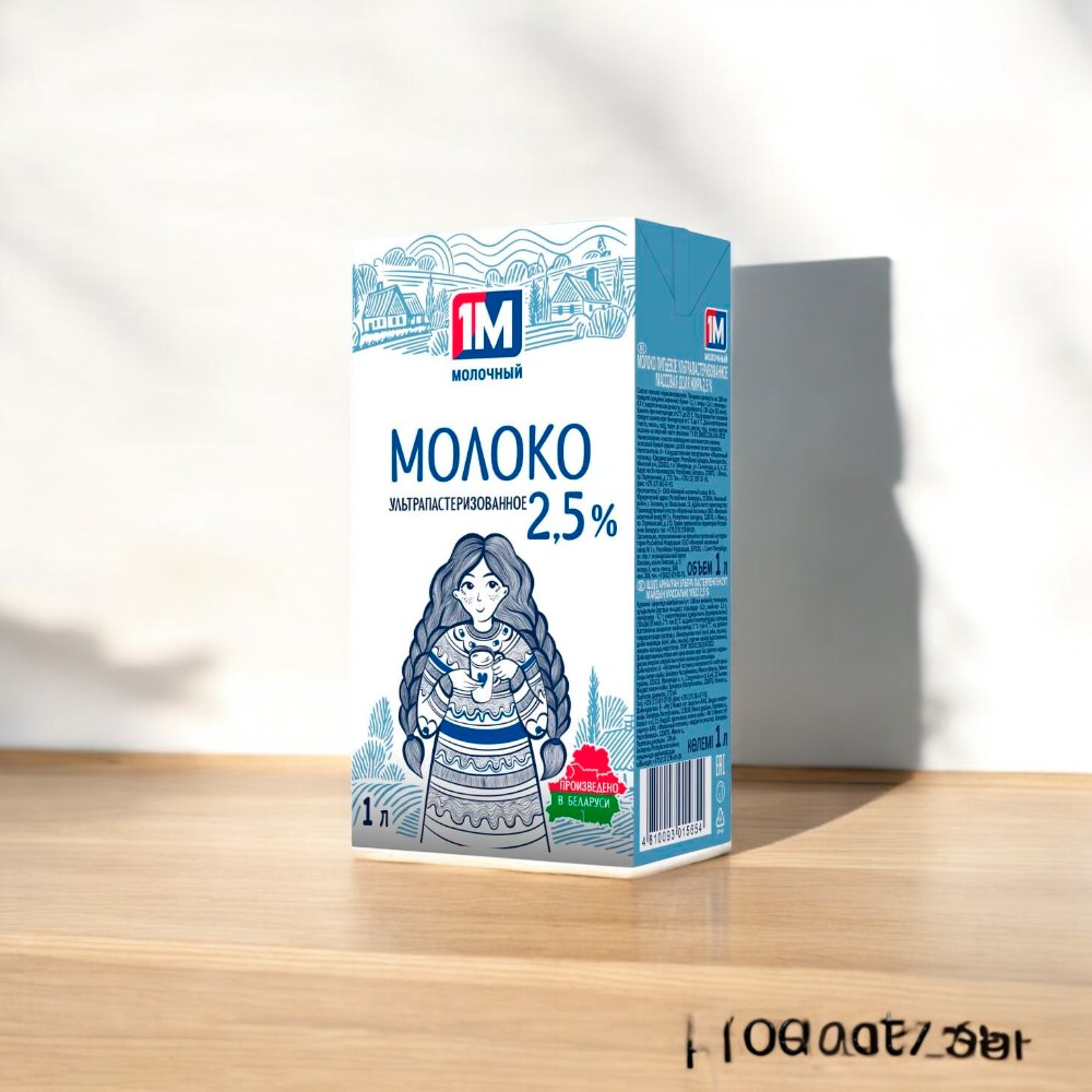 Молоко ультрапастеризованное “1М Молочный” 2,5% тетра-брик с крышкой 1 л