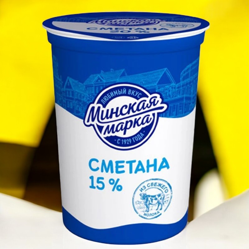 Сметана “1М Молочный” 15,0% стакан с крышкой 380 г
