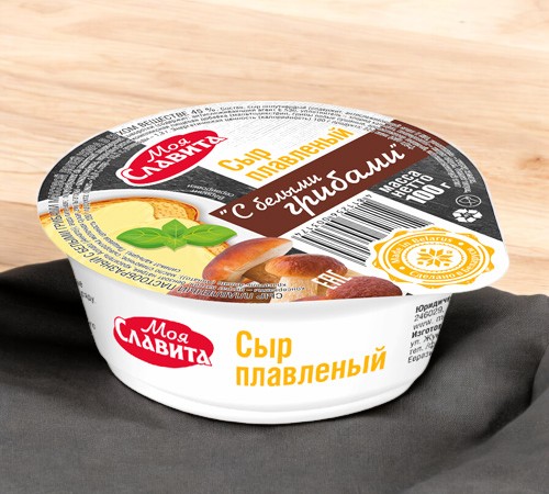 Сыр плавленый пастообразный 45% с белыми грибами, п/стаканчик 100 г