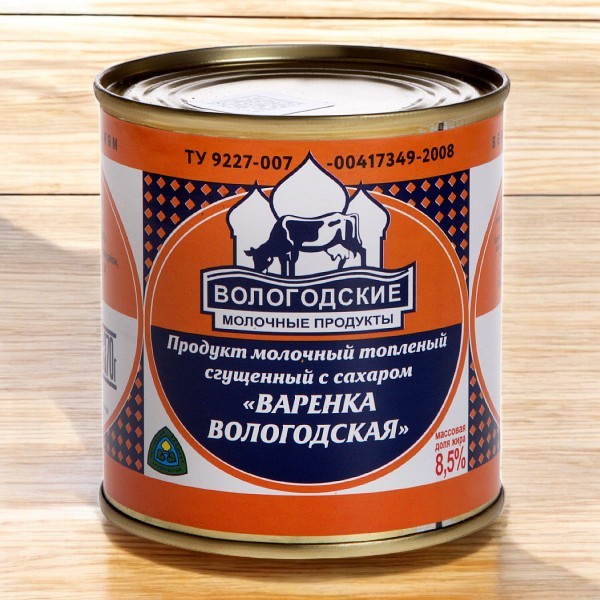 “Продукт молочный топлёный сгущенный с сахаром “Варёнка Вологодская” м.д.ж 8,5%, ж/б 370 гр.(ВЛ)