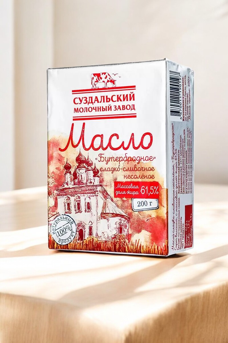 Масло Бутербродное сладко-сливочное 61,5% 0.2кг (35 сут) фольга