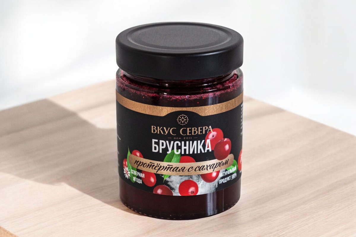 БРУСНИКА протертая с сахаром 200г/7 (6 мес) ПЭТ