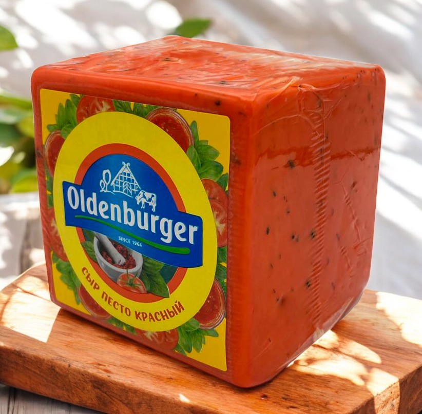 БОБРОВСКИЙ Сыр Oldenburger Песто красный 50% кубик вес~ 1кг*4 (4 мес)