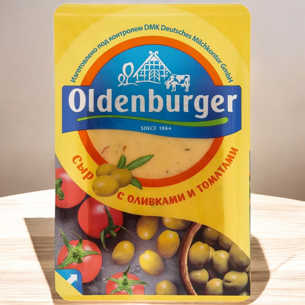 БОБРОВСКИЙ Сыр Oldenburger с оливками и томатами 50% нарезанные ломтики 125г (90 сут)