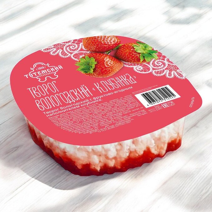 Творог Вологодский КЛУБНИКА 5% 200гр (12 сут) контейнер