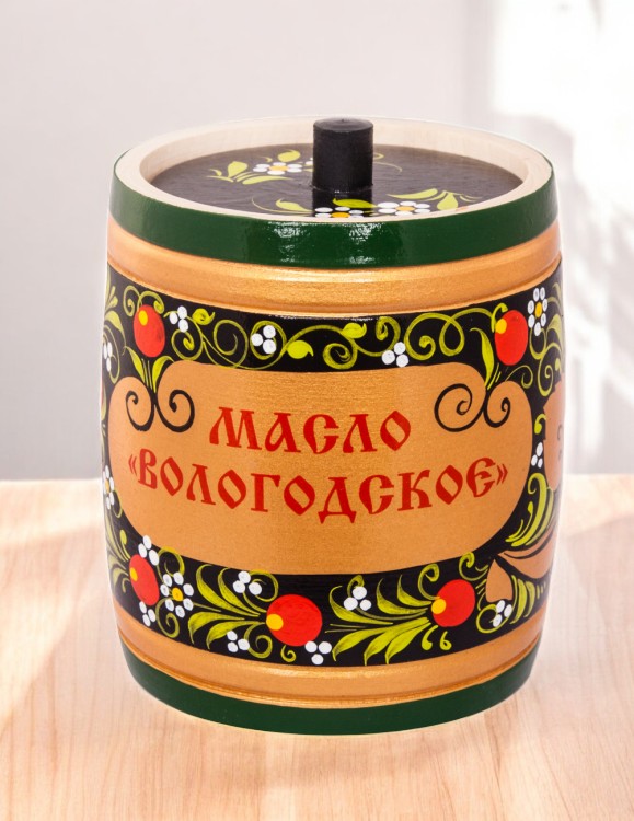 Масло “Вологодское” 82,5% 300г в сувенирной упаковке бочонок деревянный