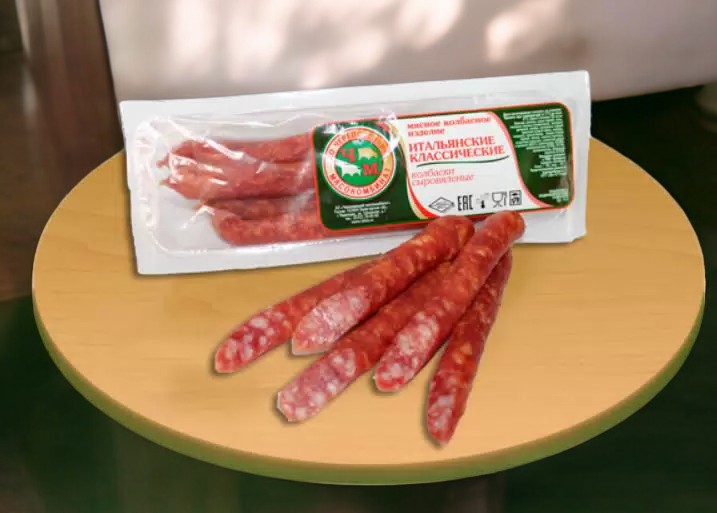 Колбаски ИТАЛЬЯНСКИЕ с/вялен класс в/у вес ~ 160гр (30 сут)