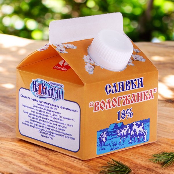 Сливки “Вологжанка” 18% 250г (14 сут)