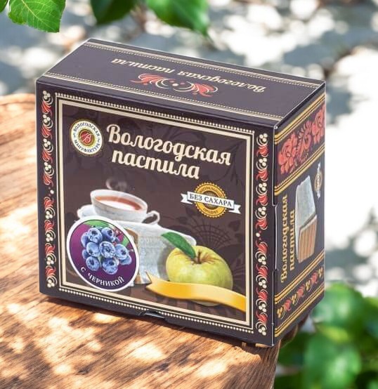 Вологодская пастила без сахара с черникой 115 г (6 мес) коробка