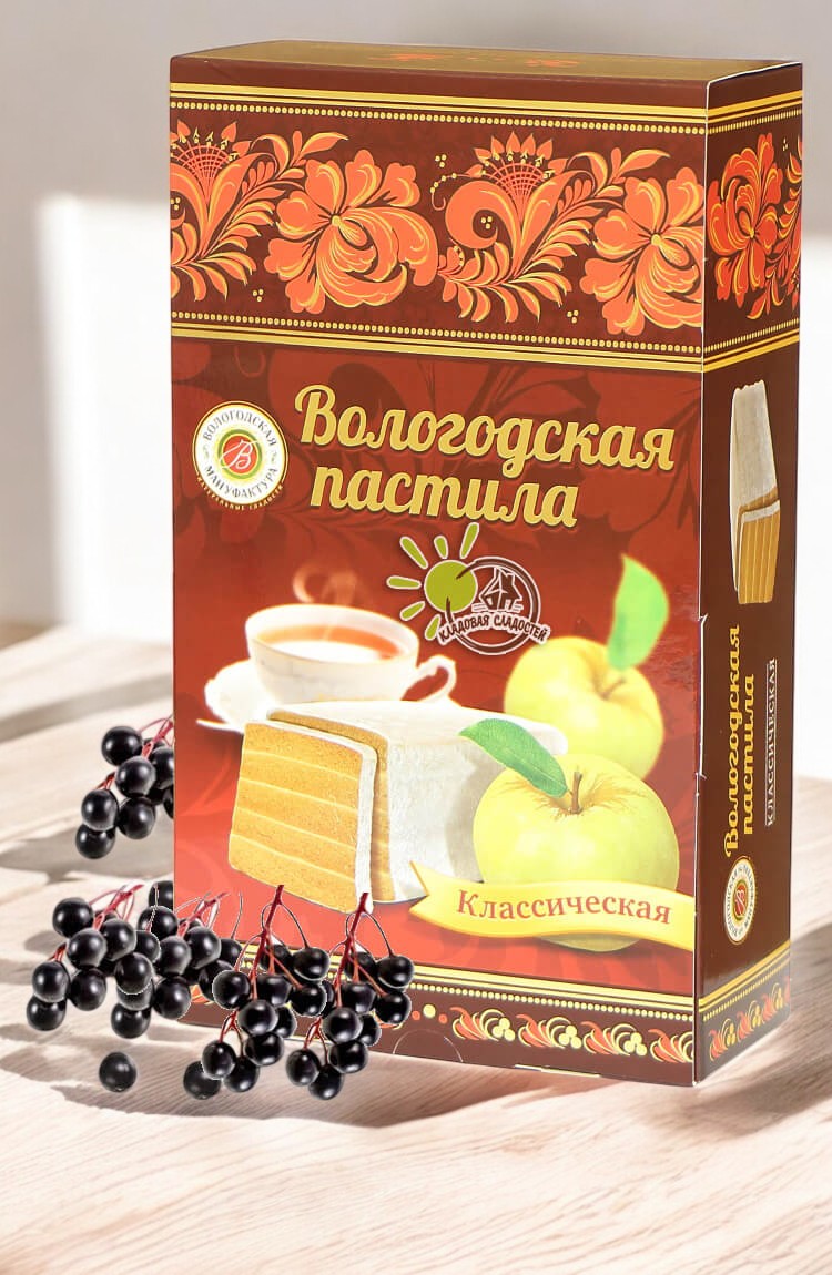 Вологодская пастила с сахаром классическая c черемухой 300 г (6 мес) коробка