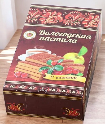 Вологодская пастила с сахаром классическая с клюквой 300 г (6 мес)  коробка