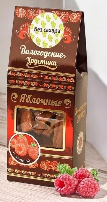 Хрустики яблочные без сахара с малиной 60 г (12 мес) коробка