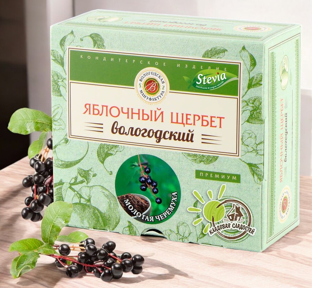 Щербет яблочный с черемухой 250гр (10мес)  коробка