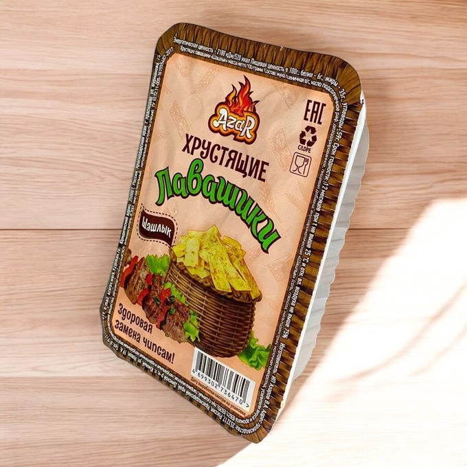 Изделия сухарные Хрустящие лавашики со вкусом и ароматом “шашлык” 100 гр лоток (16 )