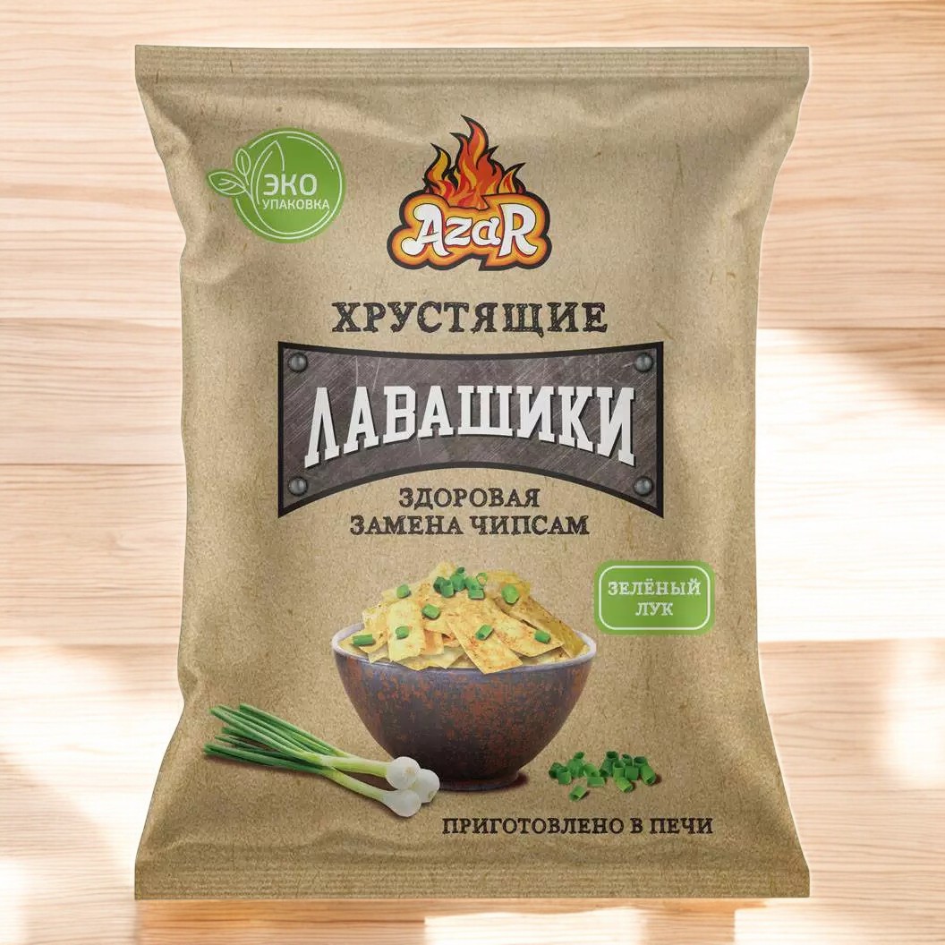 Лавашики ТМ Azar со вкусом зелёного лука эко-пакет 100 гр.(14)
