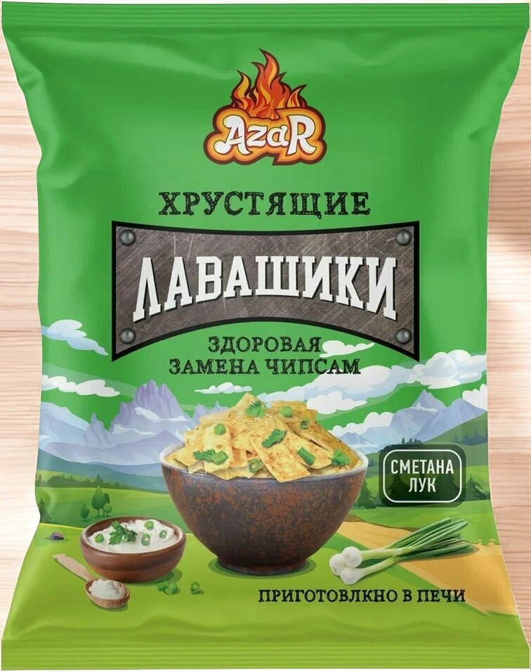 Лавашики ТМ Azarov со вкусом сметаны с луком пакет 90 гр (14)