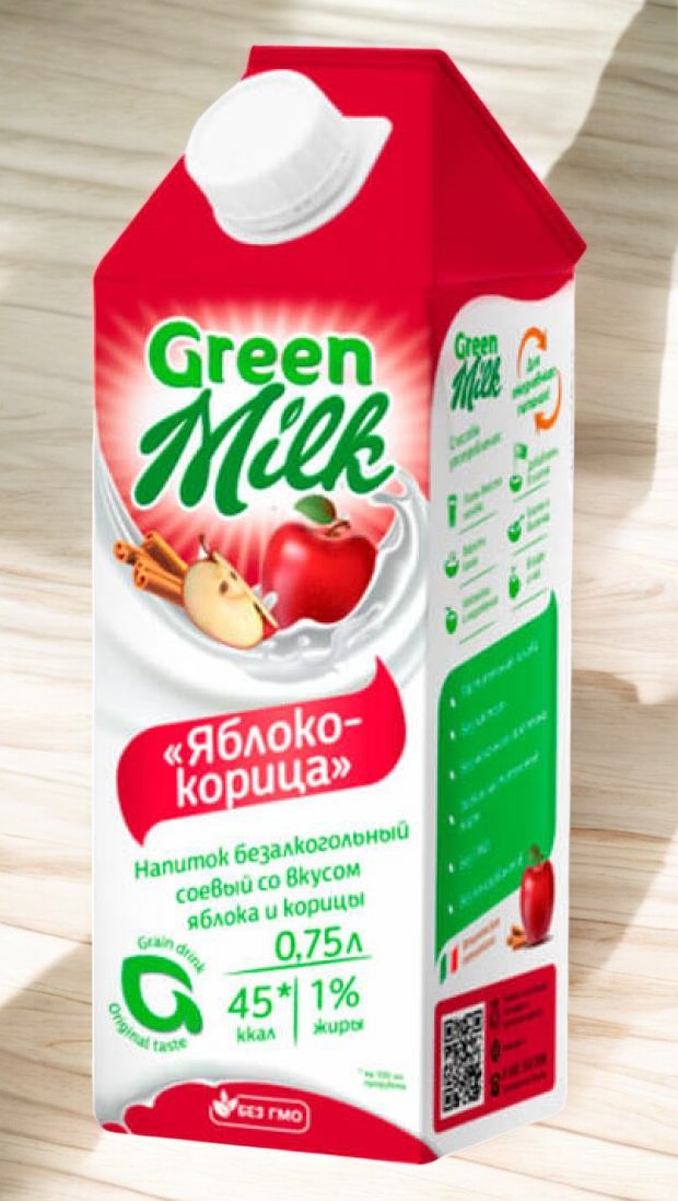 Напиток б/а соевый “Яблоко-корица” GreenMilk” гфр-12Тетра Пак-(0,75л) 9л