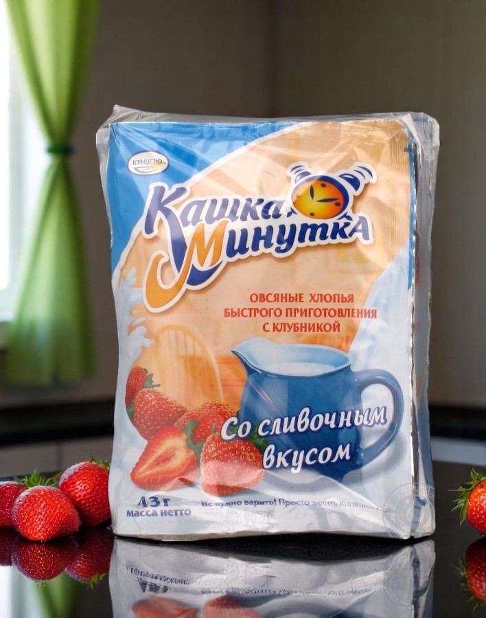 КУНЦЕВО №291 Хлопья овсяные б/п Клубника со сливочным вкусом 43гр (блок)
