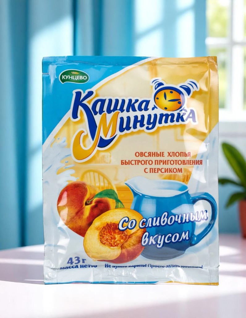 КУНЦЕВО Хлопья овсяные б/п Персик со сливочным вкусом 43гр (блок)
