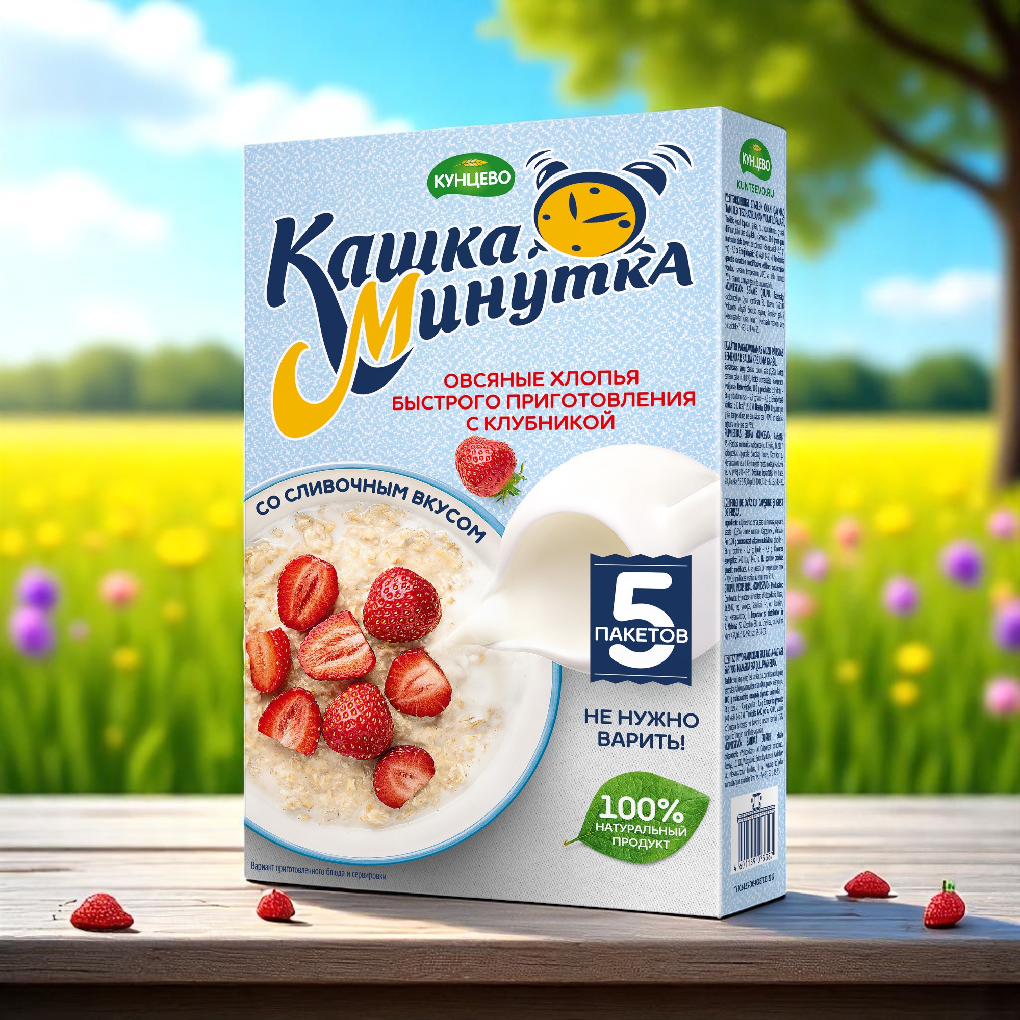 КУНЦЕВО №211 Хлопья овсяные б/п Вкус клубника со сливками 215гр