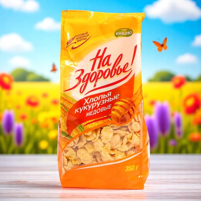 КУНЦЕВО “На здоровье” Кукурузные хлопья Медовые 350гр в пакетах
