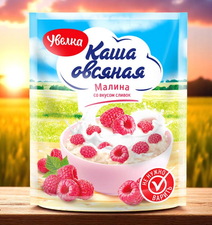 Увелка Каша овсяная быстрого приготовления с малиной со вкусом сливок 0,04кг