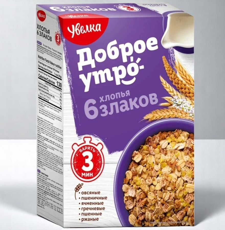 Увелка Хлопья 6 злаков 350г