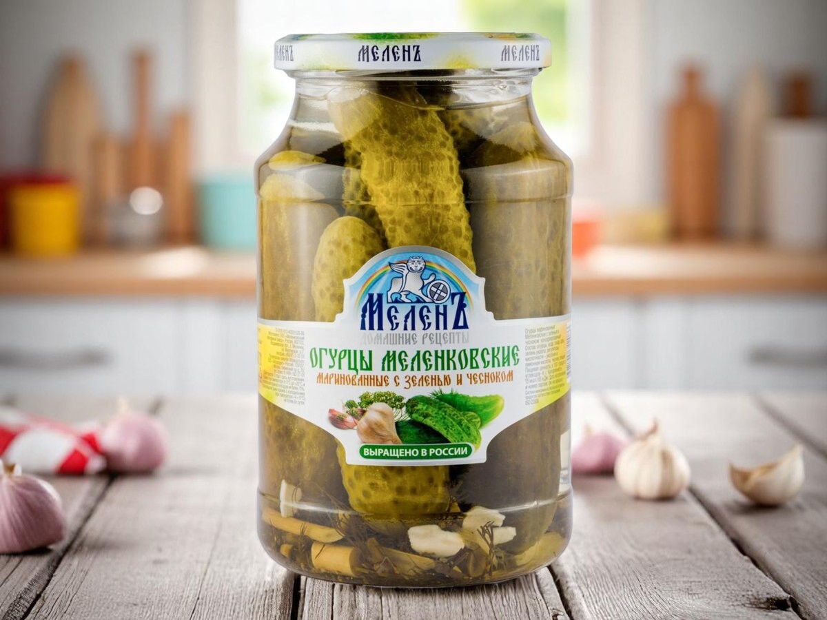 Мелень Огурцы Меленковские маринов.зел/чесн 900г