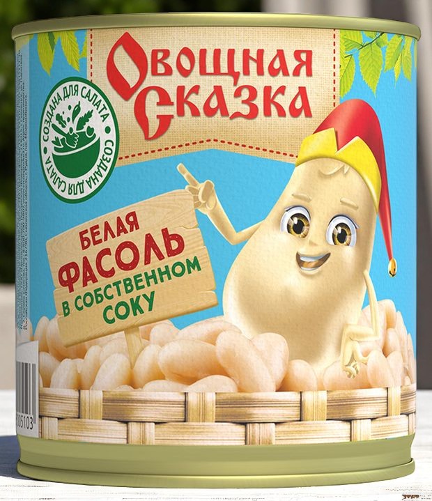 Овощная Сказка Фасоль белая в собственном соку 0,31 кг * 15 ж/б