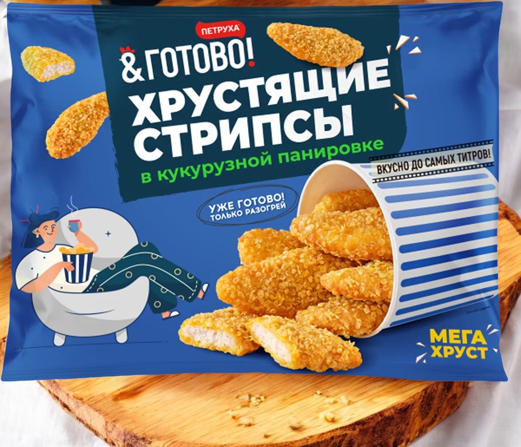 Хрустящие стрипсы из мяса цыплят-бройлеров зам 290г флоупак /Петруха/