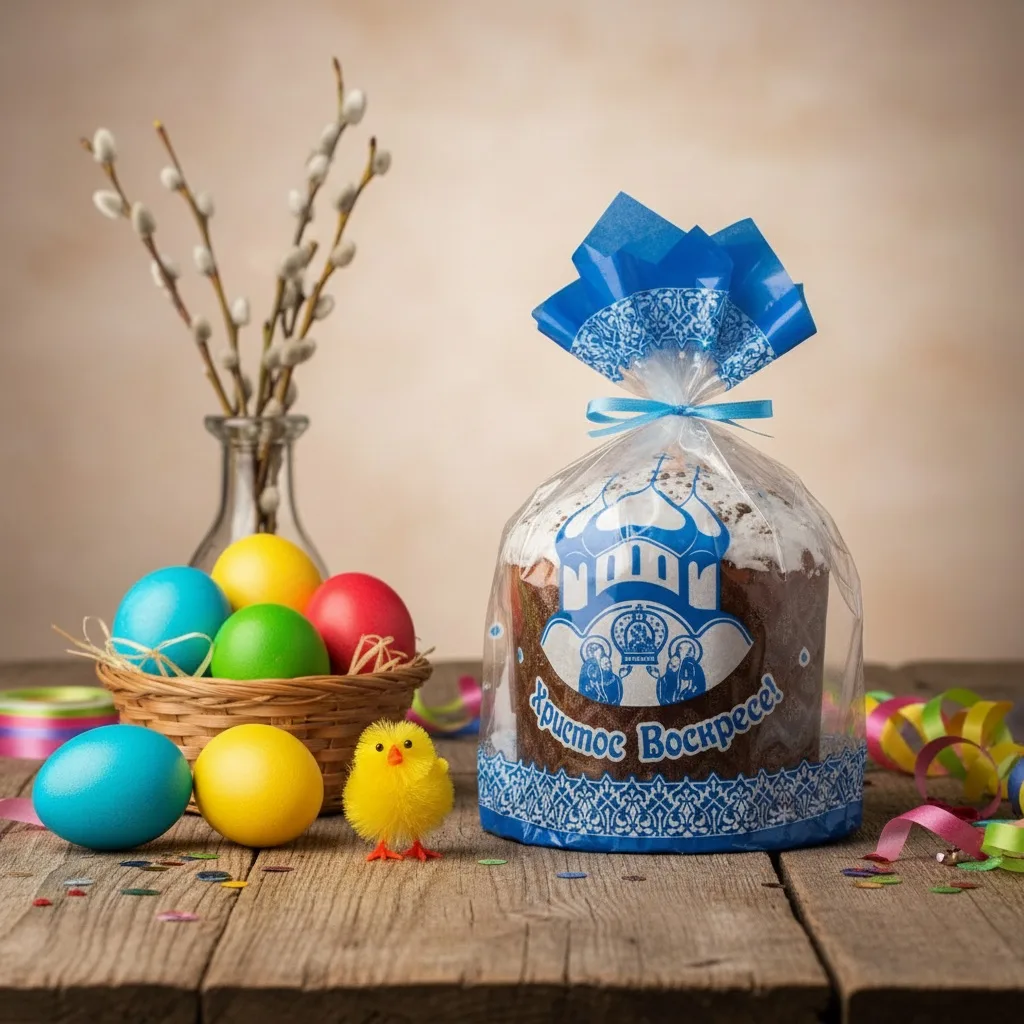 Кулич ПАСХАЛЬНЫЙ “Фигурная к празднику” творожный с изюмом 550 гр.