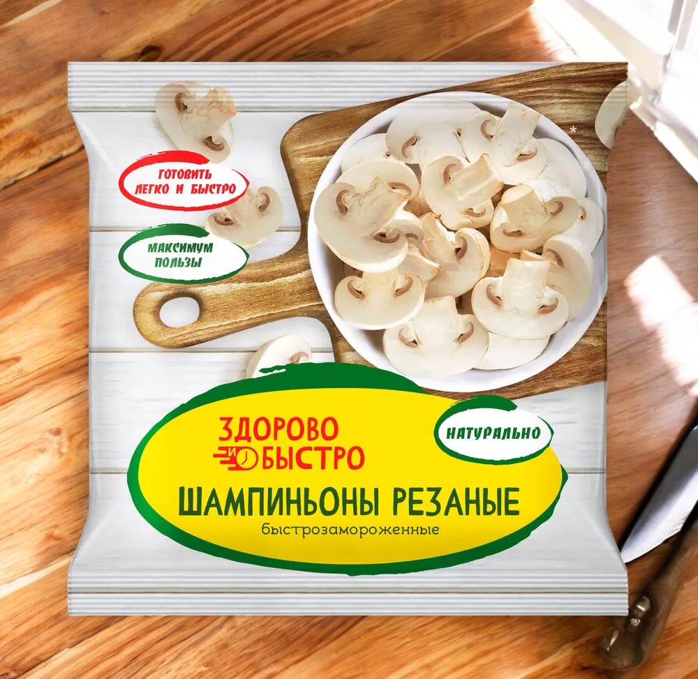 Шампиньоны резаные быстрозаморож 400гр Здорово и Быстро