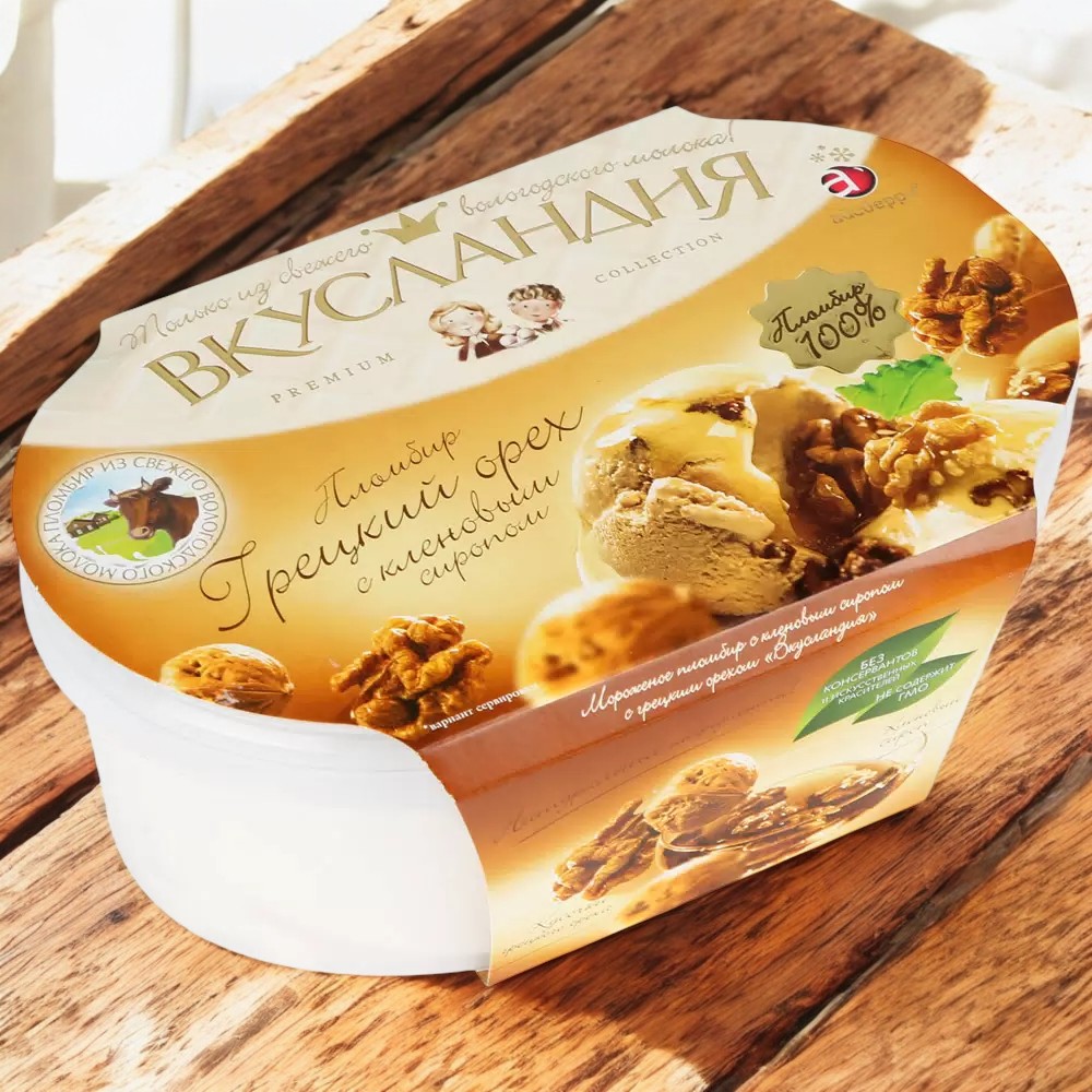 Морож Вкусландия пломбир с клен сироп и грец орех лот 450гр ФС