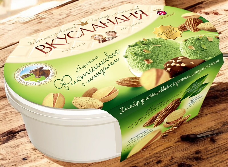 Морож Вкусландия лоток фисташка/кус минд 450гр