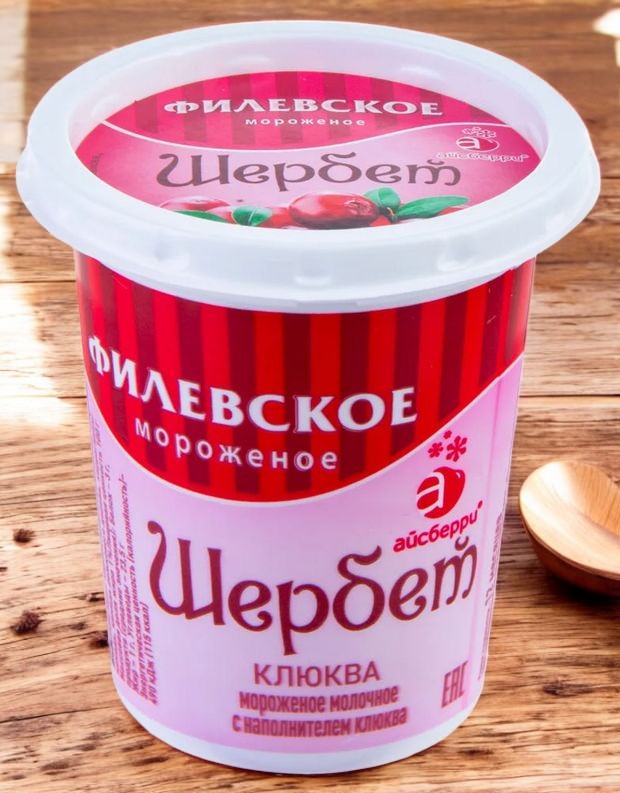 Морож Филевское молочное с клюквой шербет 80гр