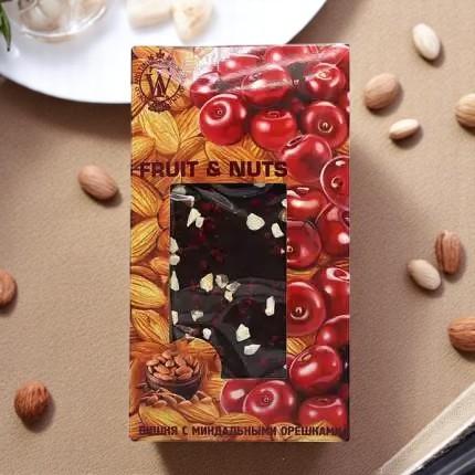 “FRUIT & NUTS” Горький шоколад с натуральной вишней и миндалем 80 гр